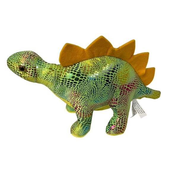Colorful Circus Circus Dinosaur Plush Toy  Sparkling Scales  Yellow 5 1/2" x 7" - Picture 3 of 4